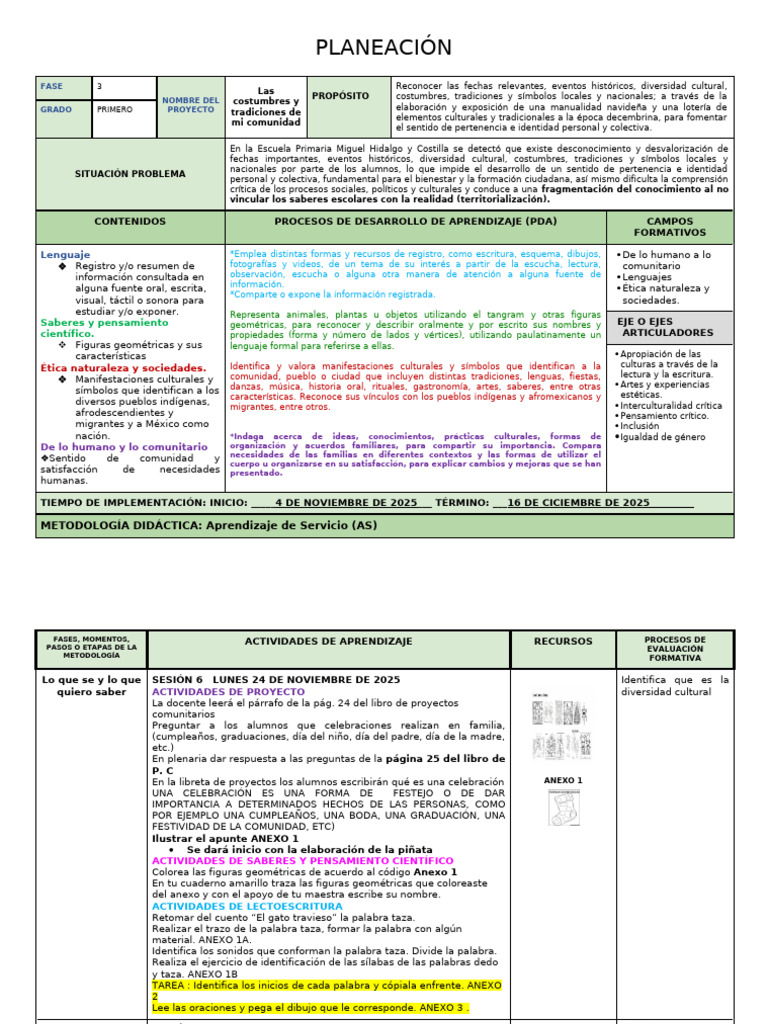 Ejemplo Planeacion Del 24 Al 28 de Noviembre | PDF | Aprendizaje | Los ...