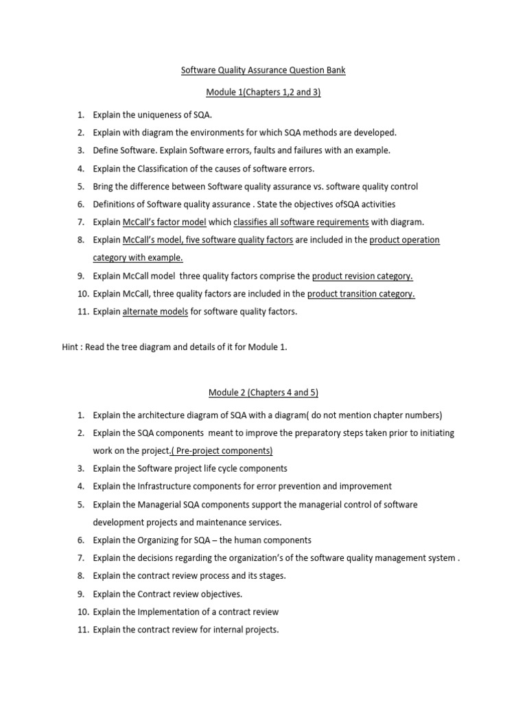 Software Quality Assurance Question Bank | PDF | Software Development ...