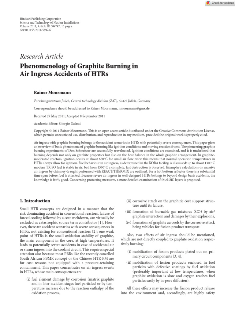 Graphite Burning in HTR Air Ingress Accidents | PDF | Combustion | Heat