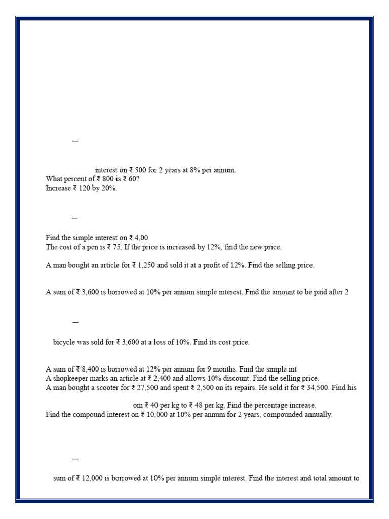Class 7 Mathematics: Comparing Quantities | PDF | Percentage | Interest