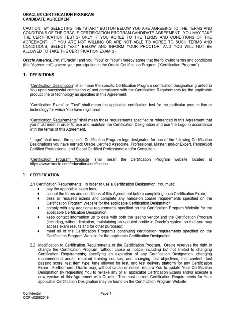 Oracle Certification Program Agreement | PDF | Common Law | Private Law
