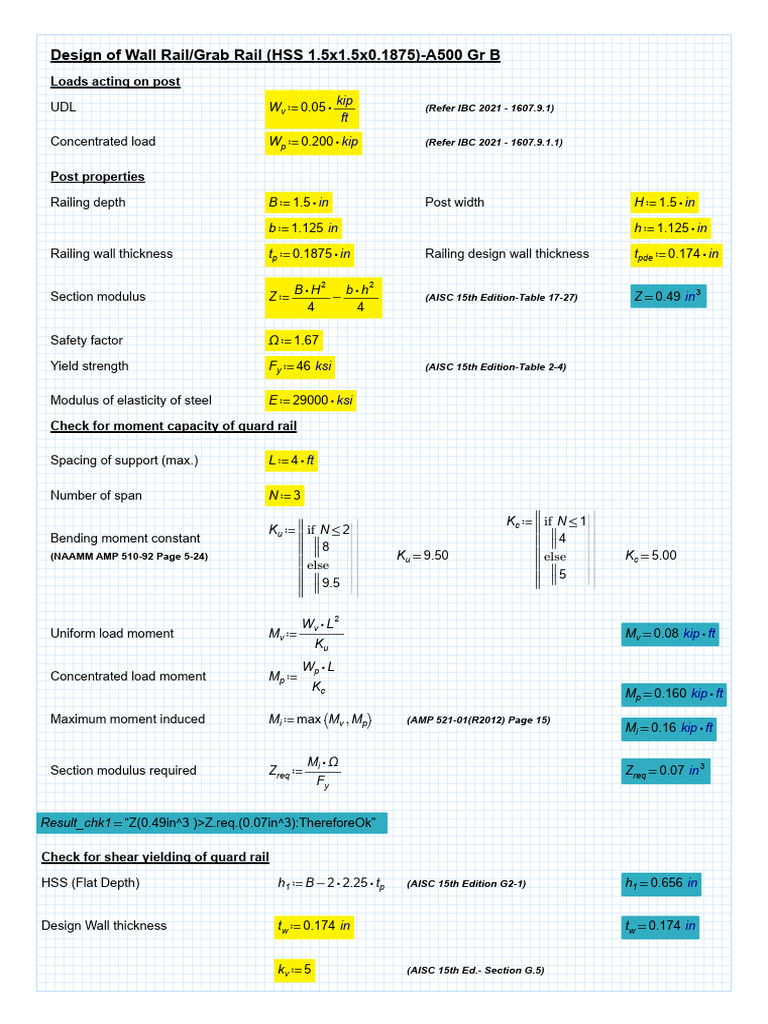 Design of Wall or Grab Rail TS1.5X1.5X0.1875 | PDF | Mechanical ...