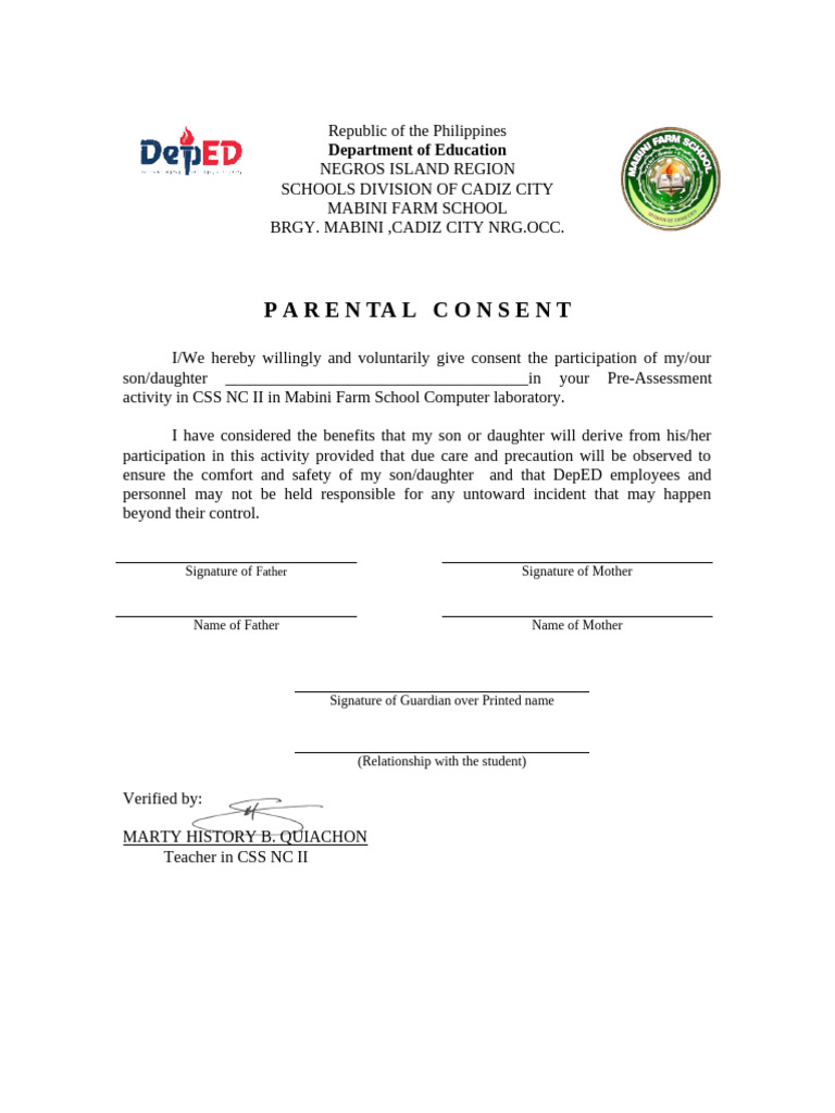 Parental Consent Form for Student Activity | PDF