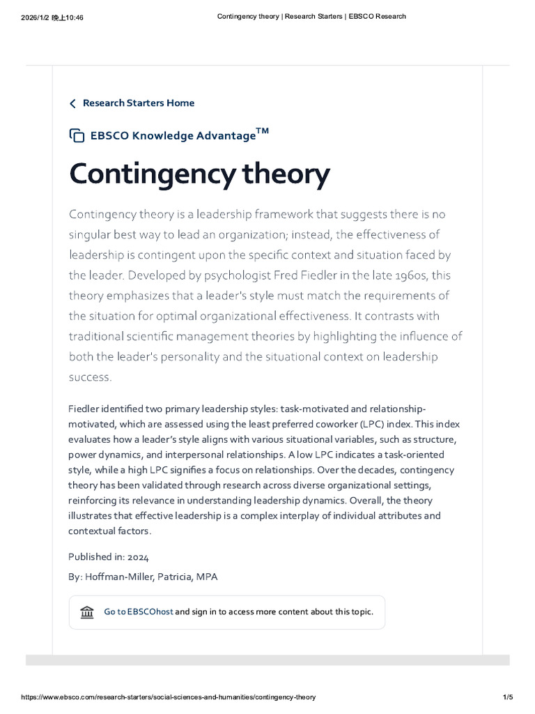 Contingency Theory - Research Starters - EBSCO Research | PDF