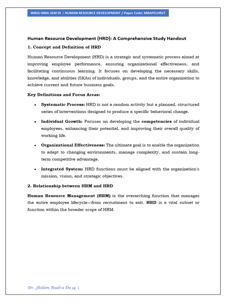 Comprehensive HRD Study Guide | PDF | Human Resource Management ...