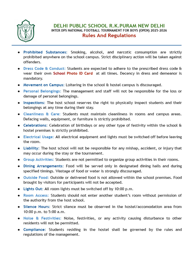 DPS R.K. Puram Football Tournament Rules | PDF
