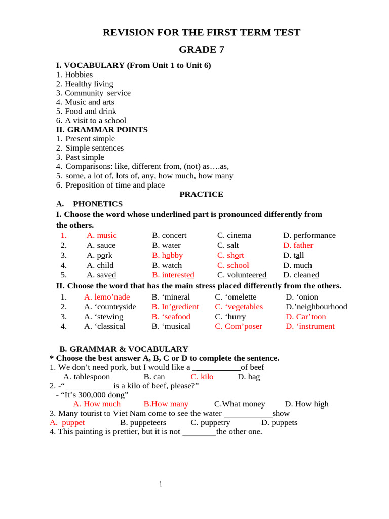 Grade 7 Term Test Revision Guide | PDF | Charlie Chaplin | Vietnam