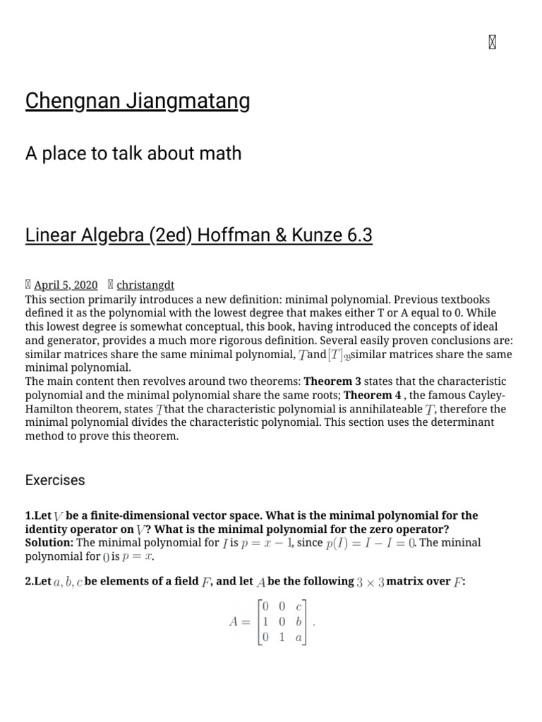 Linear Algebra (2ed) Hoffman & Kunze 6.3 - 城南讲马堂 | PDF | Matrix ...