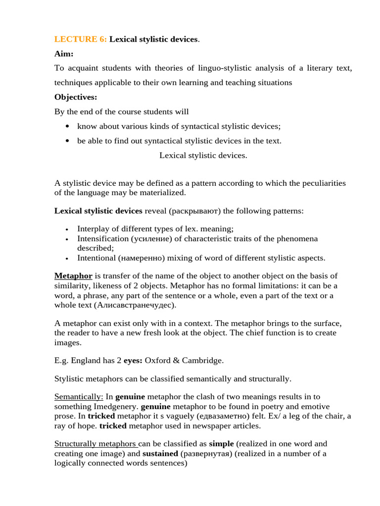 LECTURE 6 Lexical Stylistic Devices. | PDF | Semantics | Lexical Semantics