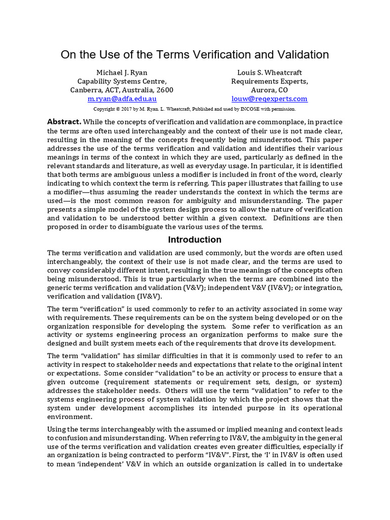 Clarifying Verification and Validation Terms | PDF | Verification And ...