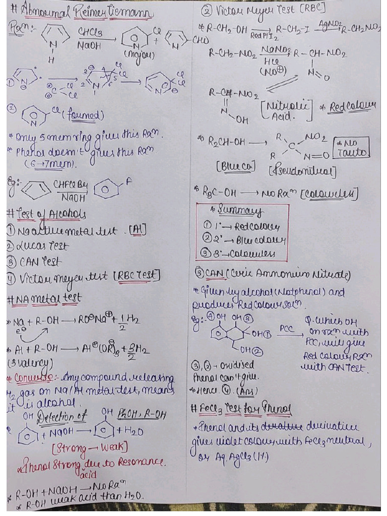 Alcohol, Phenol & Ethers Short Notes | PDF