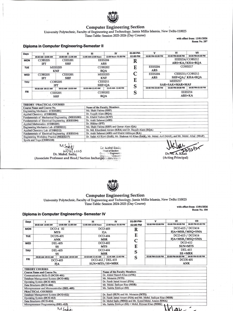 Computer Engineering Diploma Timetable 2025-2026 | PDF | Engineering