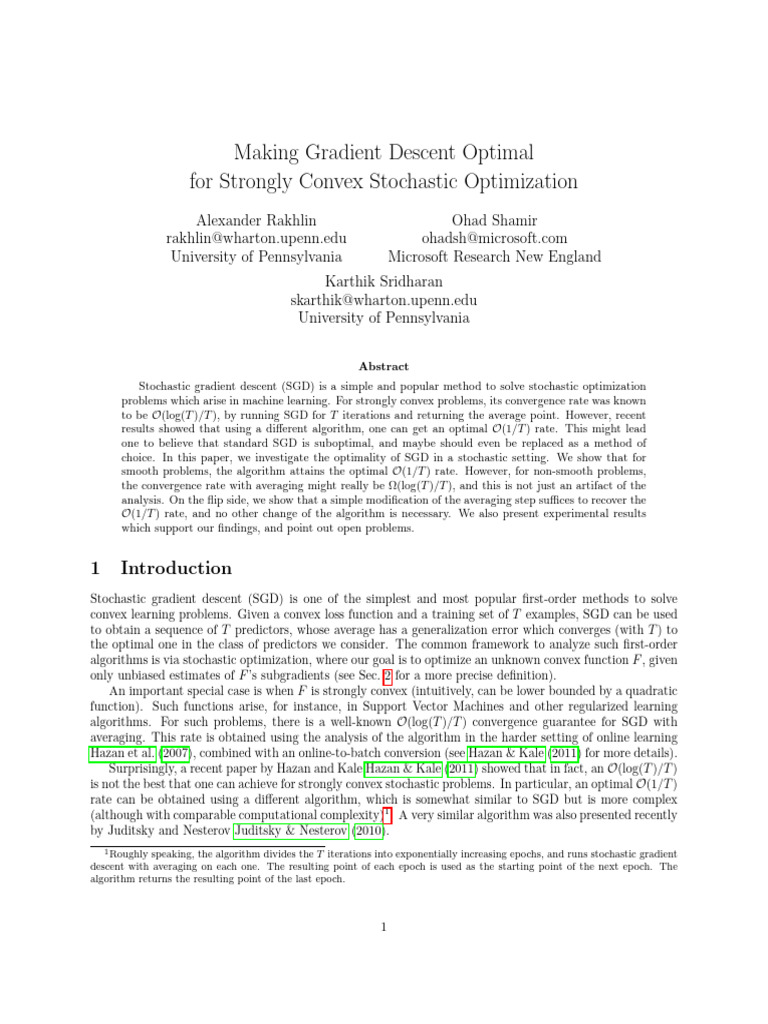 Optimal Gradient Descent for Stochastic Problems | PDF | Applied ...