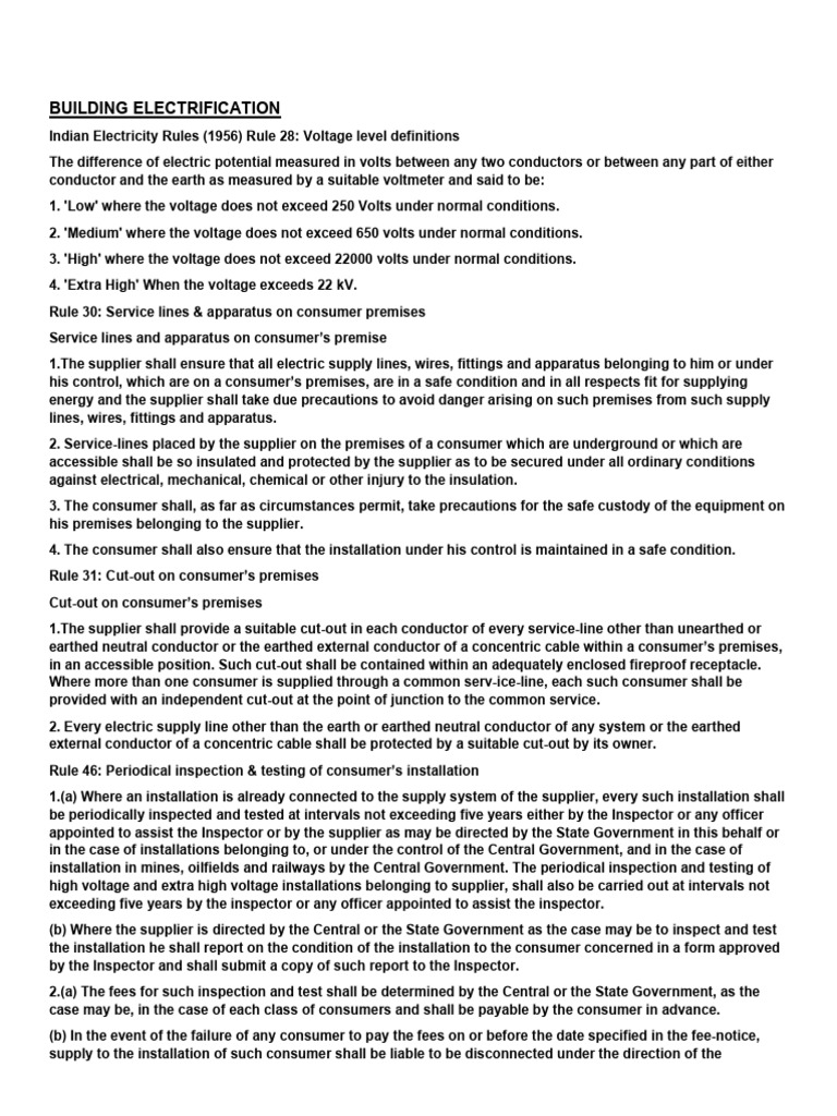 Indian Electricity Rules Overview | PDF | Fuse (Electrical) | Switch