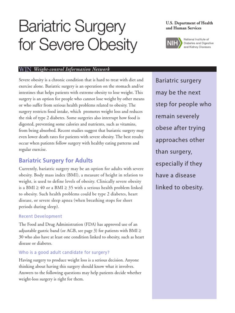 Bariatric Surgery for Severe Obesity | PDF | Bariatric Surgery | Obesity