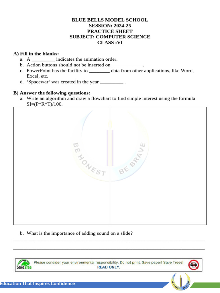 Class VI Computer Science Practice Sheet | PDF