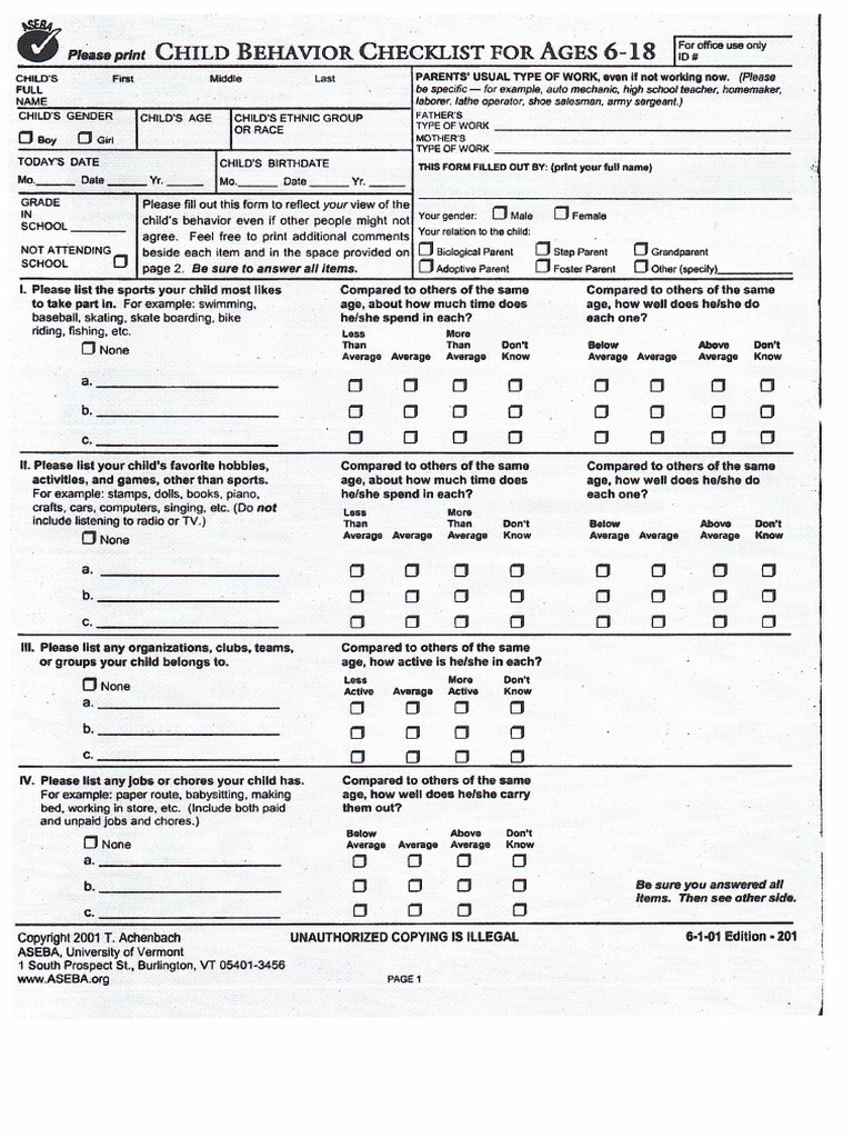 Child Behavior Checklist | PDF