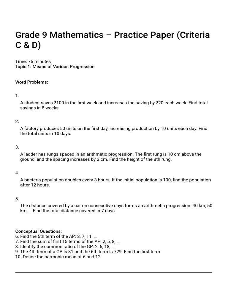Grade 9 Math Practice Paper: Word Problems | PDF | Factorization ...
