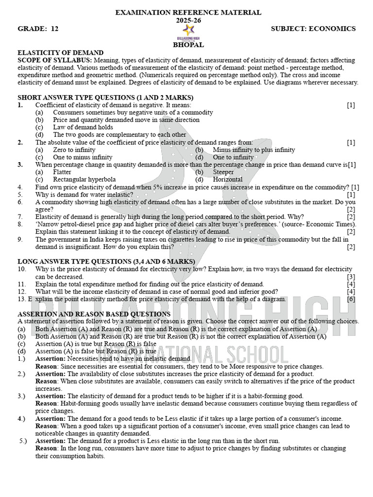 Economics Exam Reference Material 2025-26 | PDF | Elasticity (Economics ...