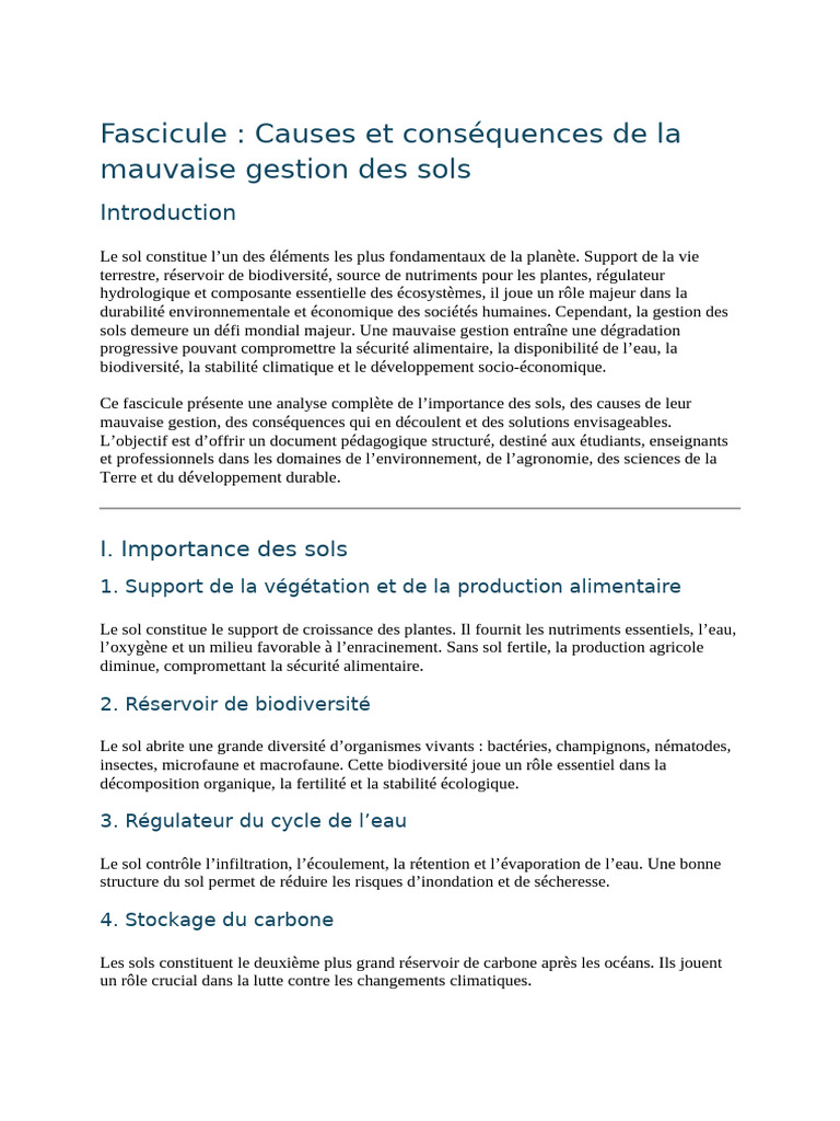 Mauvaise gestion des sols : causes et impacts | PDF | Sol (pédologie ...