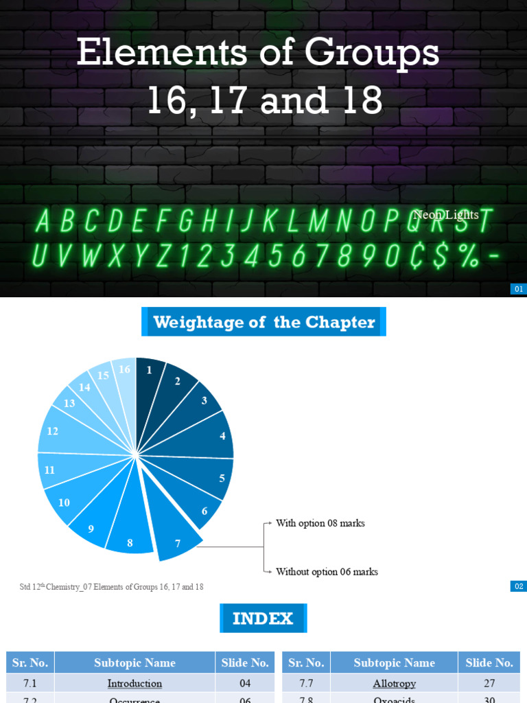 Chemistry of Groups 16, 17, 18 Elements | PDF | Chlorine | Sulfuric Acid
