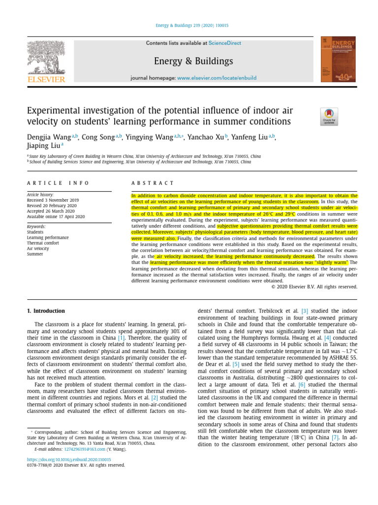 16 Experimental investigation of the potential influence of indoor air ...