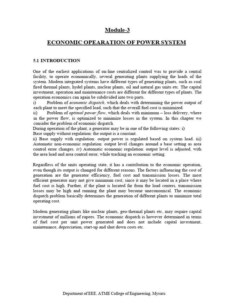 Economic Operation of Power Systems | PDF | Power Station | Electricity ...