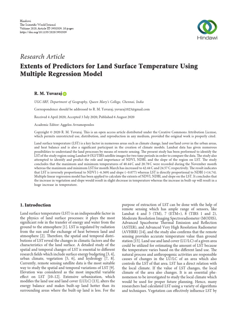 Predicting Land Surface Temperature Factors | PDF | Coefficient Of ...