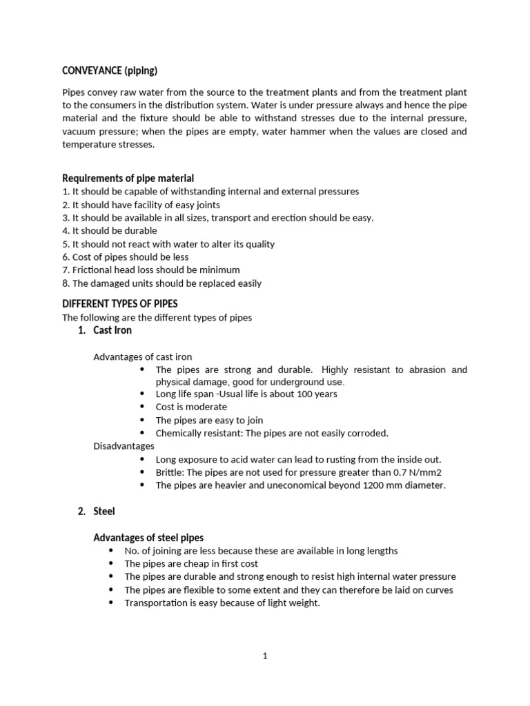 Types and Requirements of Water Pipes | PDF | Corrosion | Pipe (Fluid ...