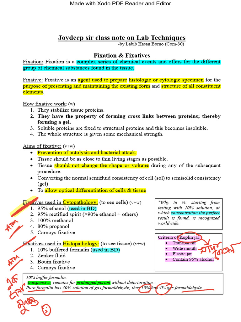 Joydeep Sir Class Note On Lab Techniques | PDF | Cytopathology | Staining