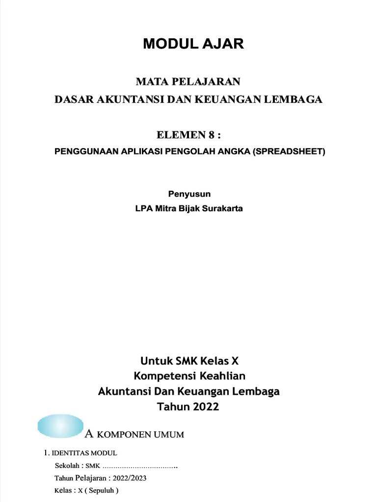 Modul Ajar Spreadsheet Akuntansi SMK | PDF