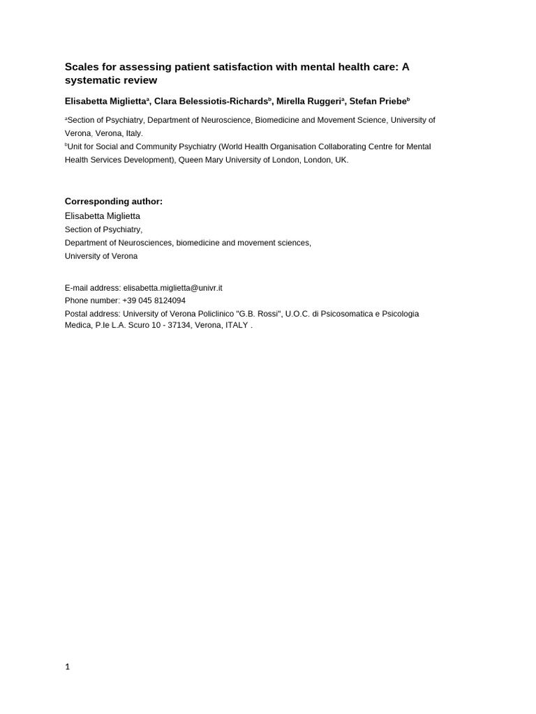 Patient Satisfaction Scales in Mental Health | PDF | Psychiatry ...