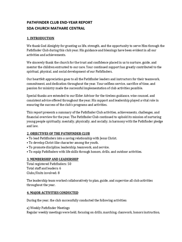 Pathfinder Club End Year Report Exact | PDF | Mentorship