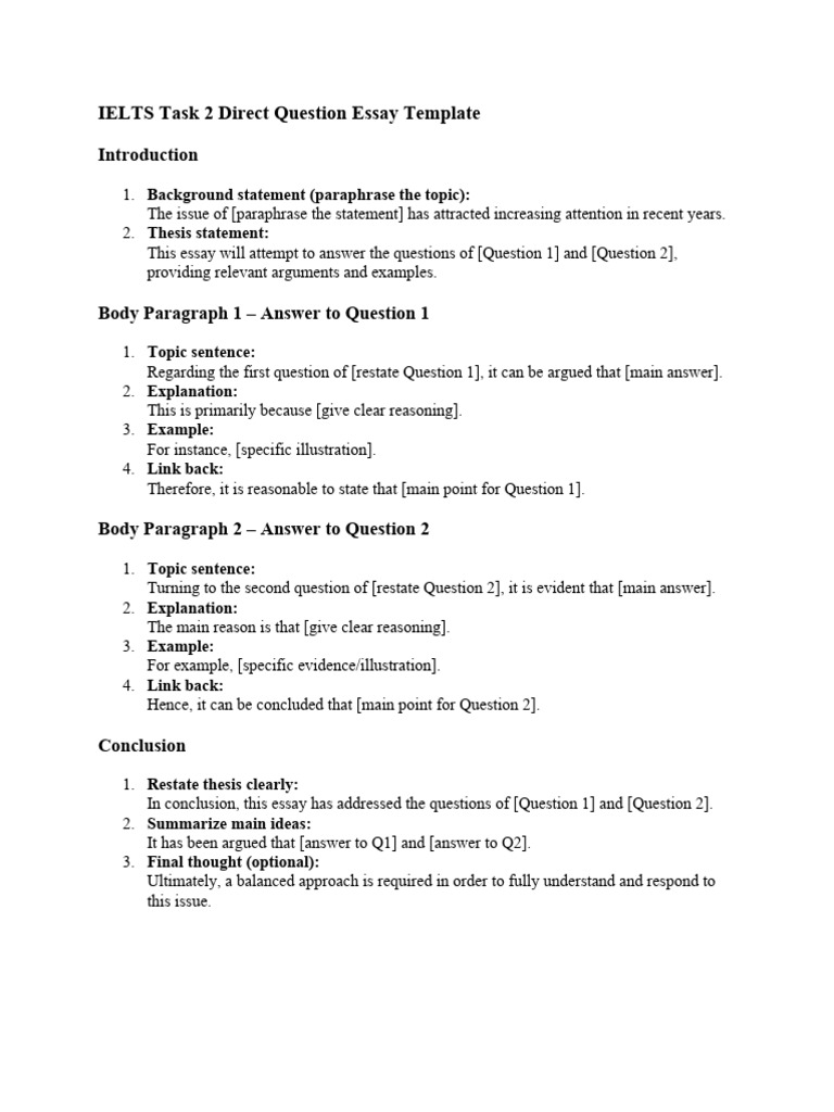 IELTS Task 2 Direct Question Essay Guide | PDF
