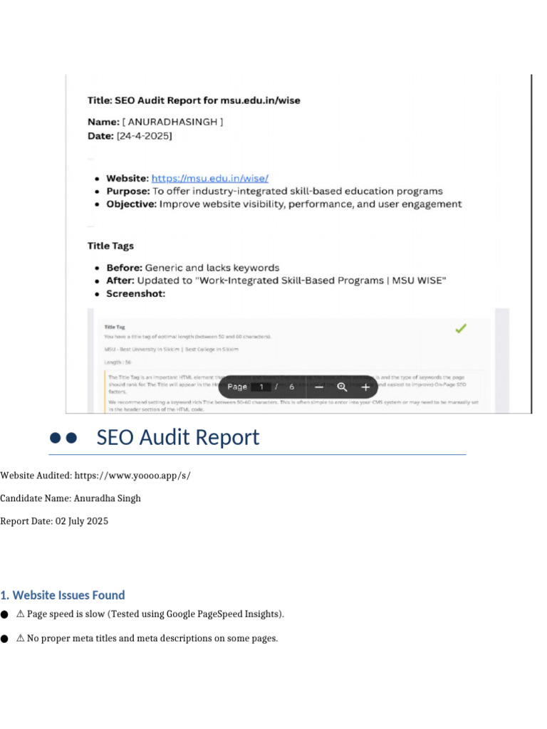 SEO Audit Report Anuradha Singh | PDF