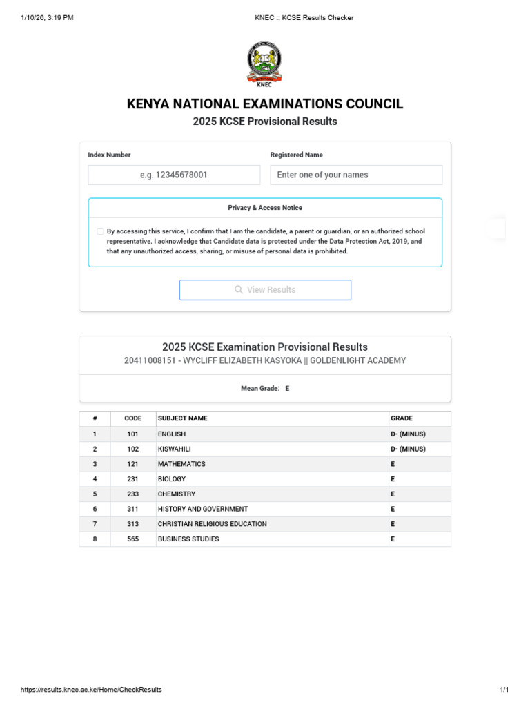 KNEC - KCSE Results Checker | PDF