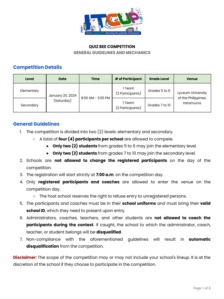 Quiz Bee Competition Guidelines 2024 | PDF | World Wide Web | Internet ...