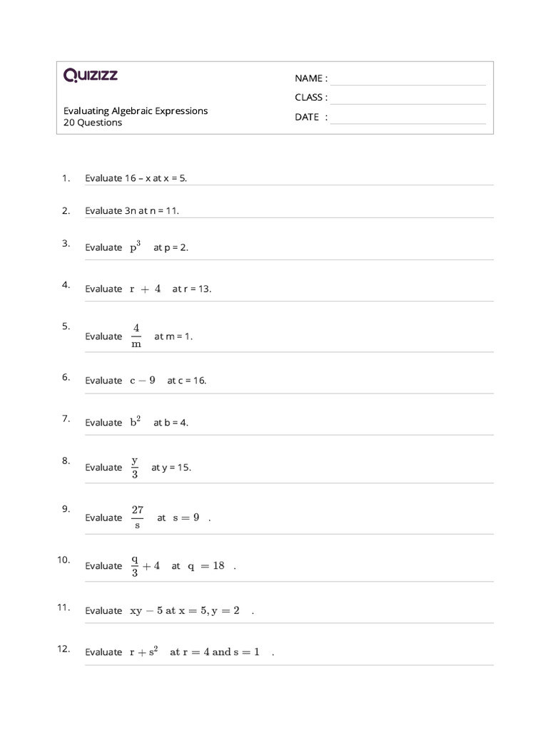 Evaluating Algebraic Expressions | PDF