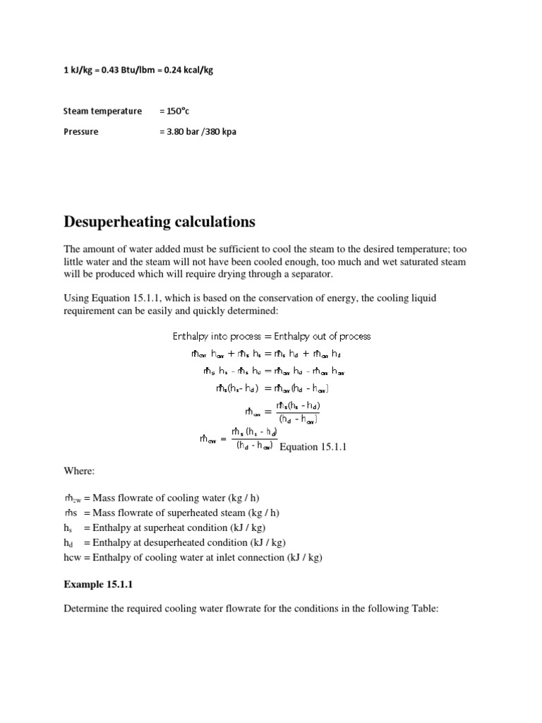 Desuperheating Steam Calculations | PDF | Science & Mathematics