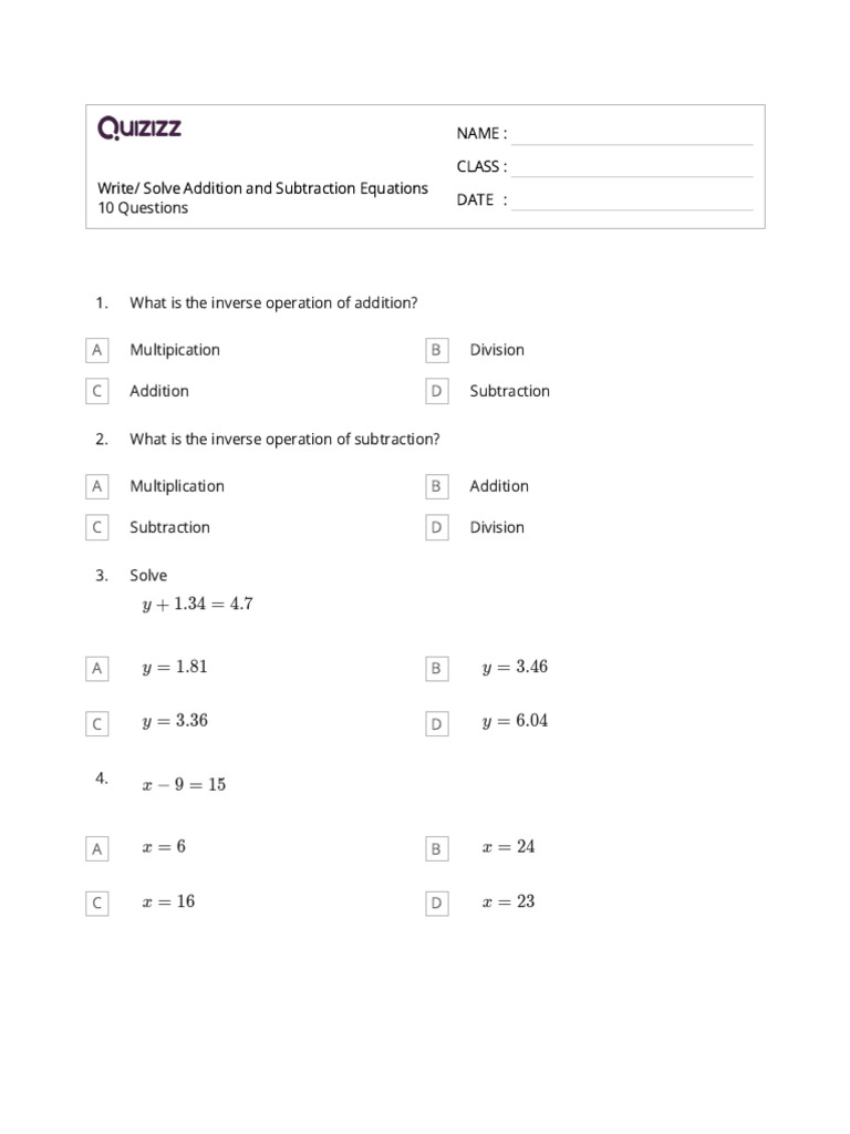 Write - Solve Addition and Subtraction Equations-1 | PDF