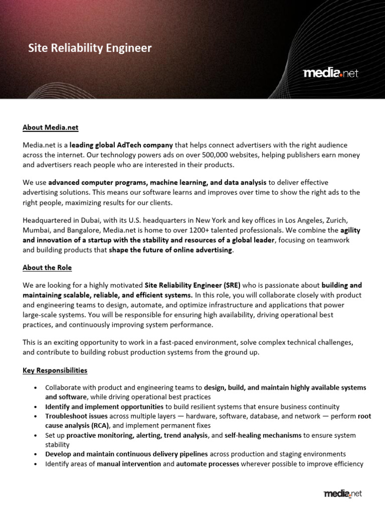 Site Reliability Engineer - JD | PDF | Business | Systems Engineering