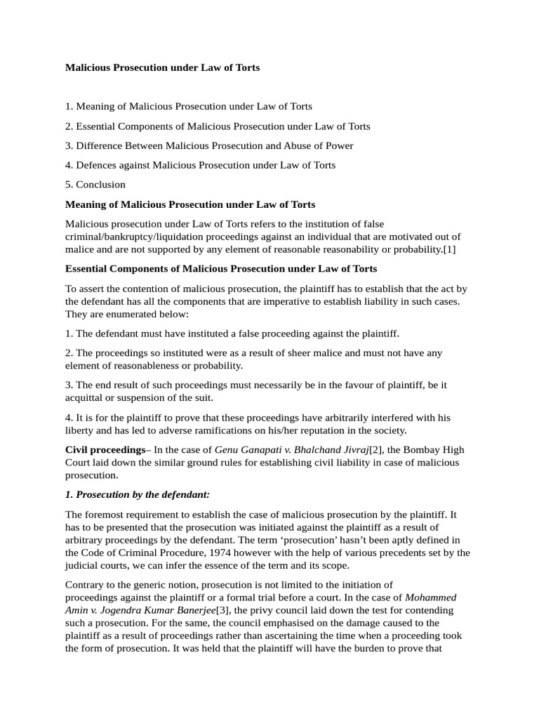 Understanding Malicious Prosecution in Torts | PDF | Malicious ...