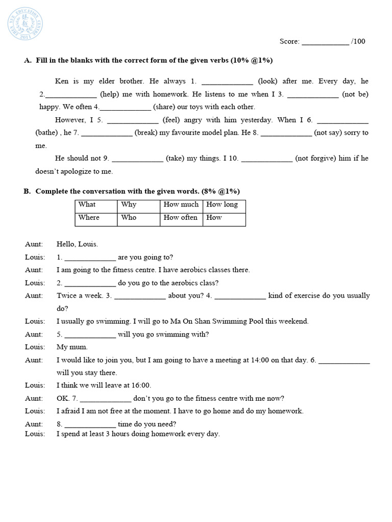 P.5 English Mock Exam Practice Test | PDF