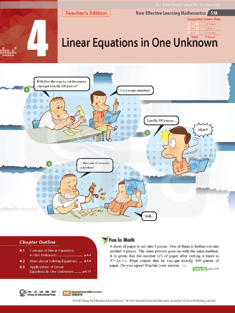 Ch4 Linear Equations in One Unknown Textbook Teacher Edition | PDF