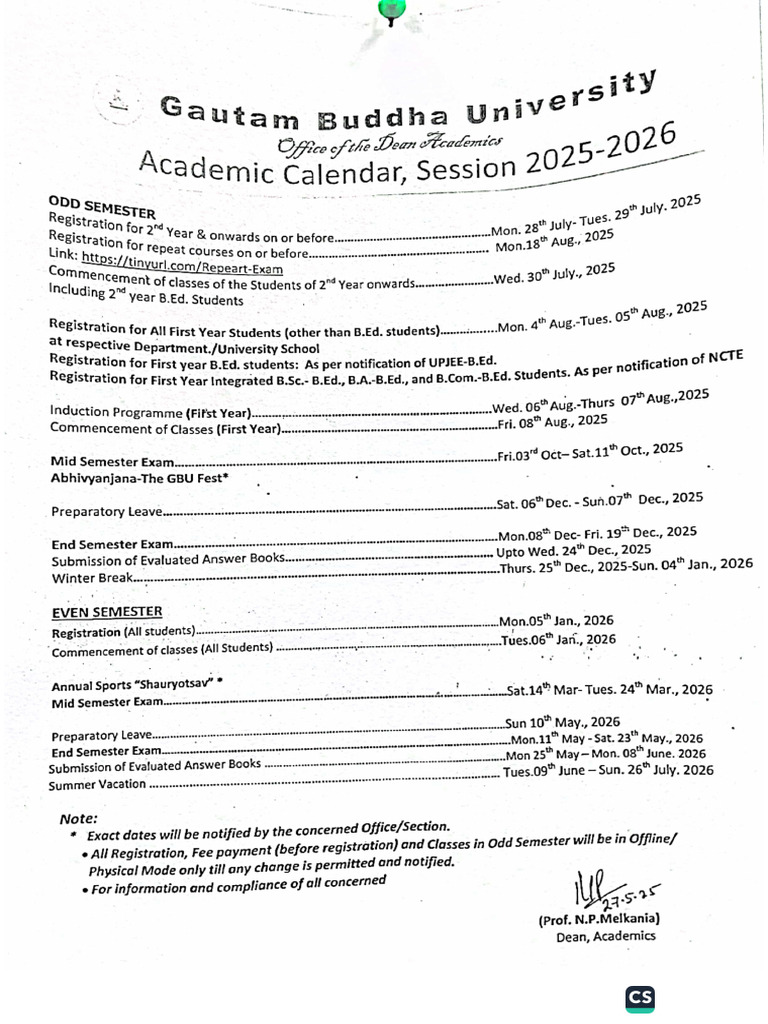 Academic Calendar 2025-26 | PDF