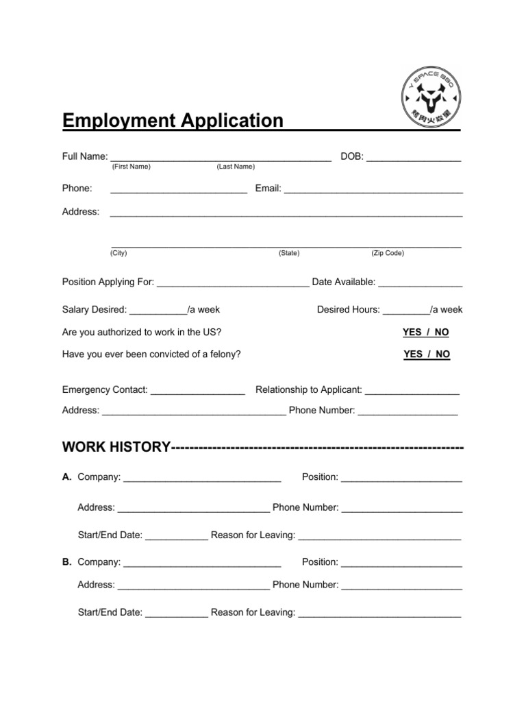 Employment Application Form Template | PDF
