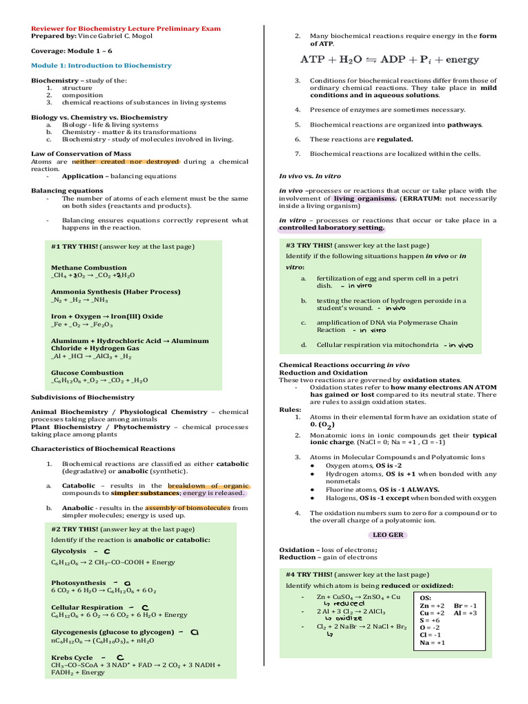 Biochemistry Lecture Reviewer 1 | PDF | Functional Group | Cell (Biology)