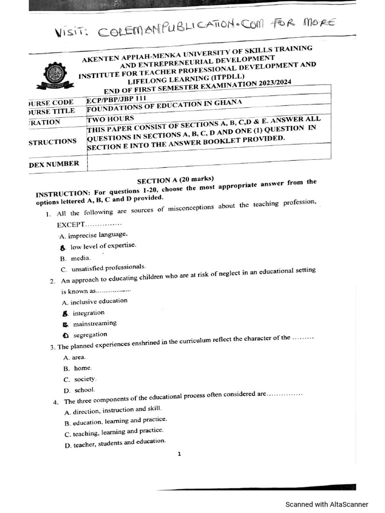 Foundations of Education in Ghana April 2024 | PDF