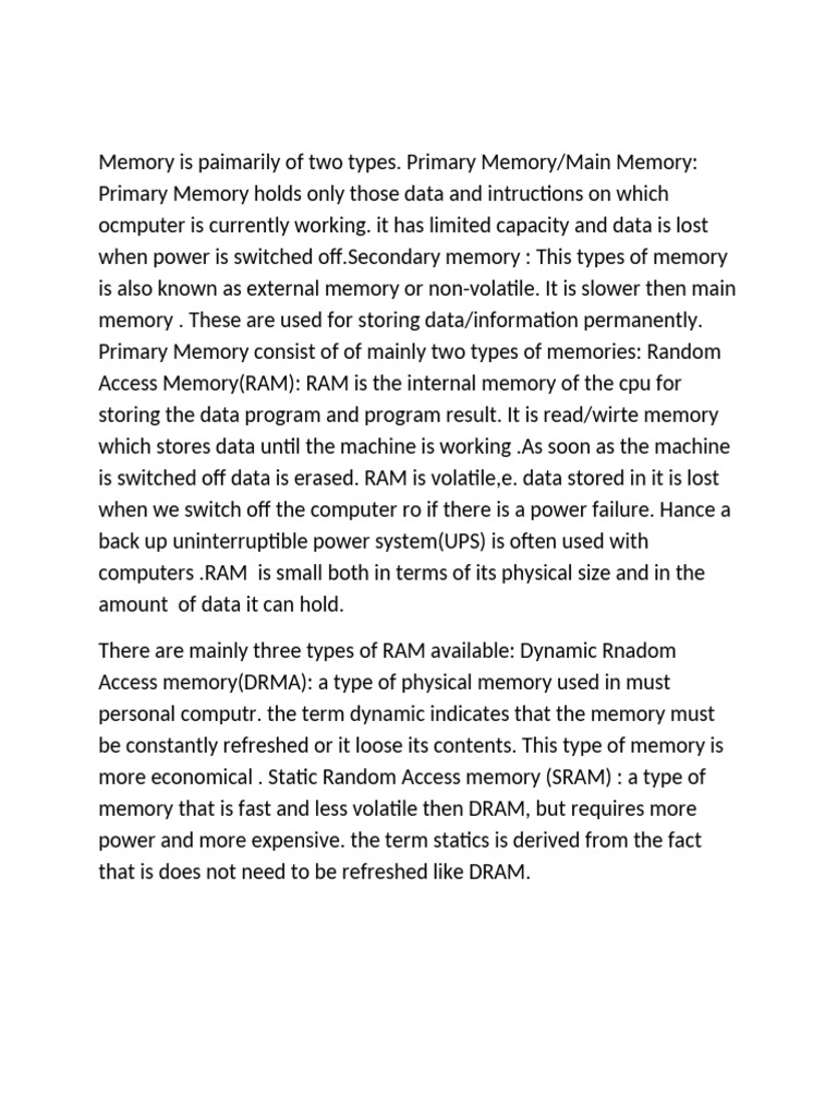 Types of Computer Memory Explained | PDF