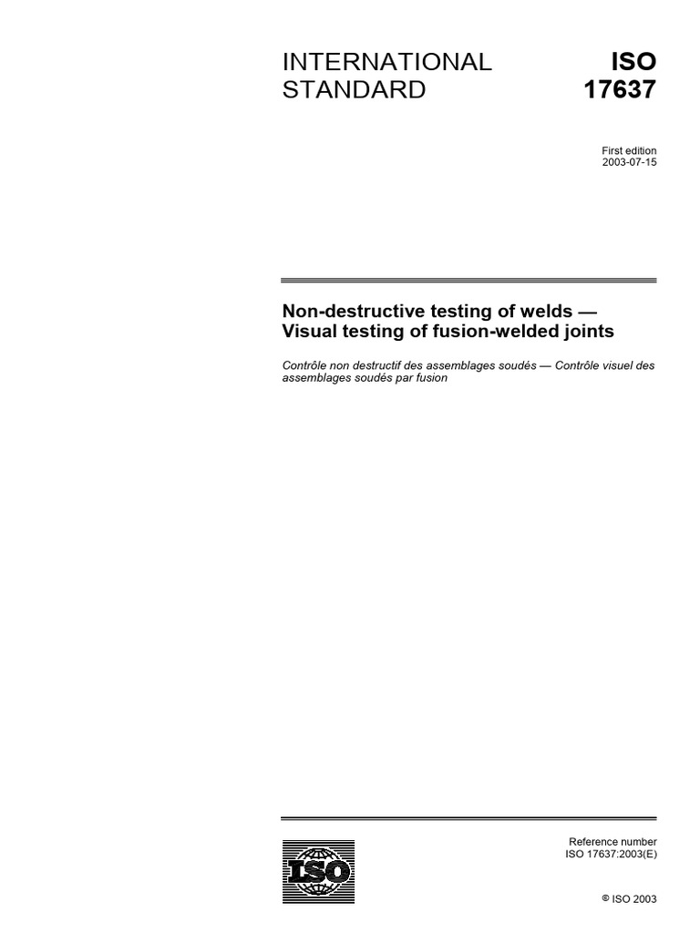 Visual Testing of Welds Standard ISO 17637 | PDF | International ...